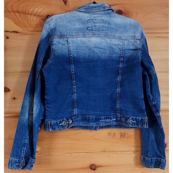 Red Camel Crop Jacket Blue Jean Collared Buttons Stretch Size XL - Picture 5 of 12